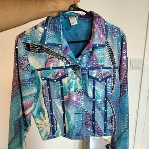 Vintage Sandy Starkman sequins blue floral Jacket.